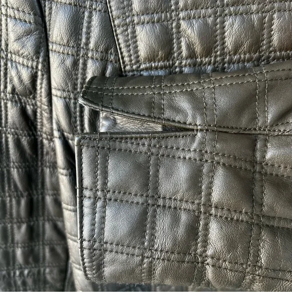 Worth Brown Quilted Leather Luxury Jacket High Neck Zip Front Size 14 - Picture 6 of 10